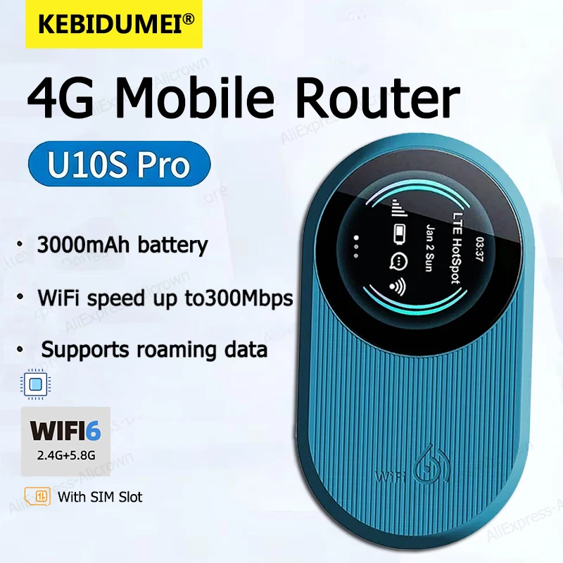 KEBIDUMEI 4G LTE Portable Wifi Router WiFi6 Dual-band Mobile Wifi 3000mAh Portable Wi Fi 300Mbps LCD Pocket for Outdoor Travel — product photo 1 of 1