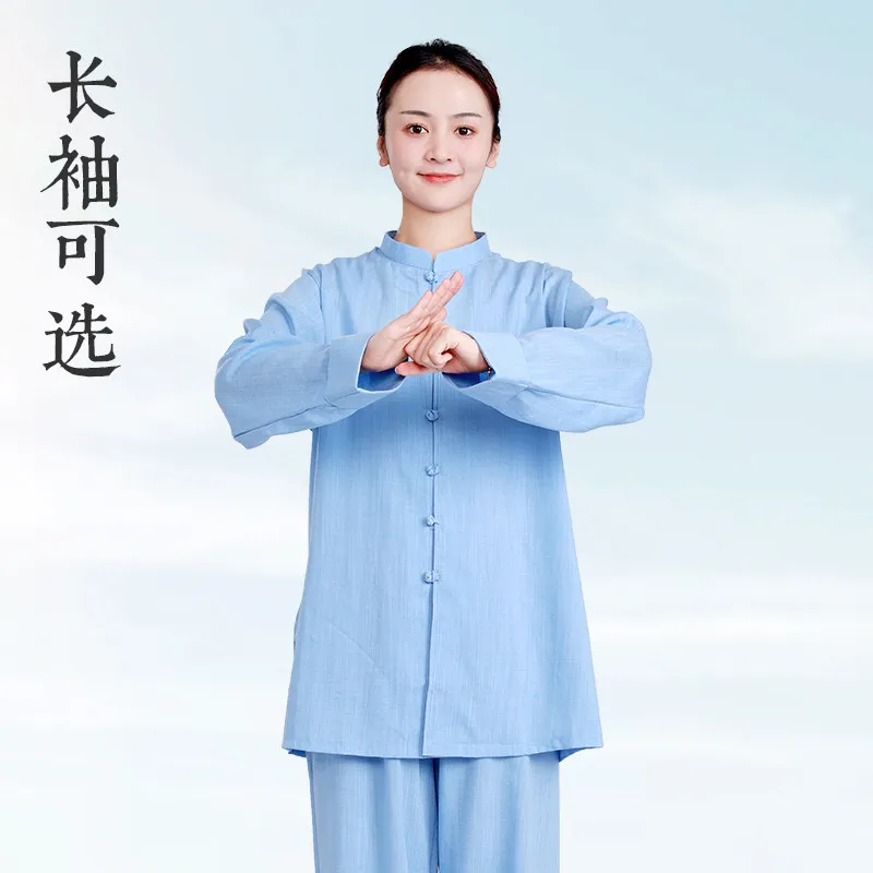 Martial Arts Tai Ji Suit Female   Cotton and Linen Eight-Section Brocade Exercise Clothing Male Summer Thin Short-Sleeved
