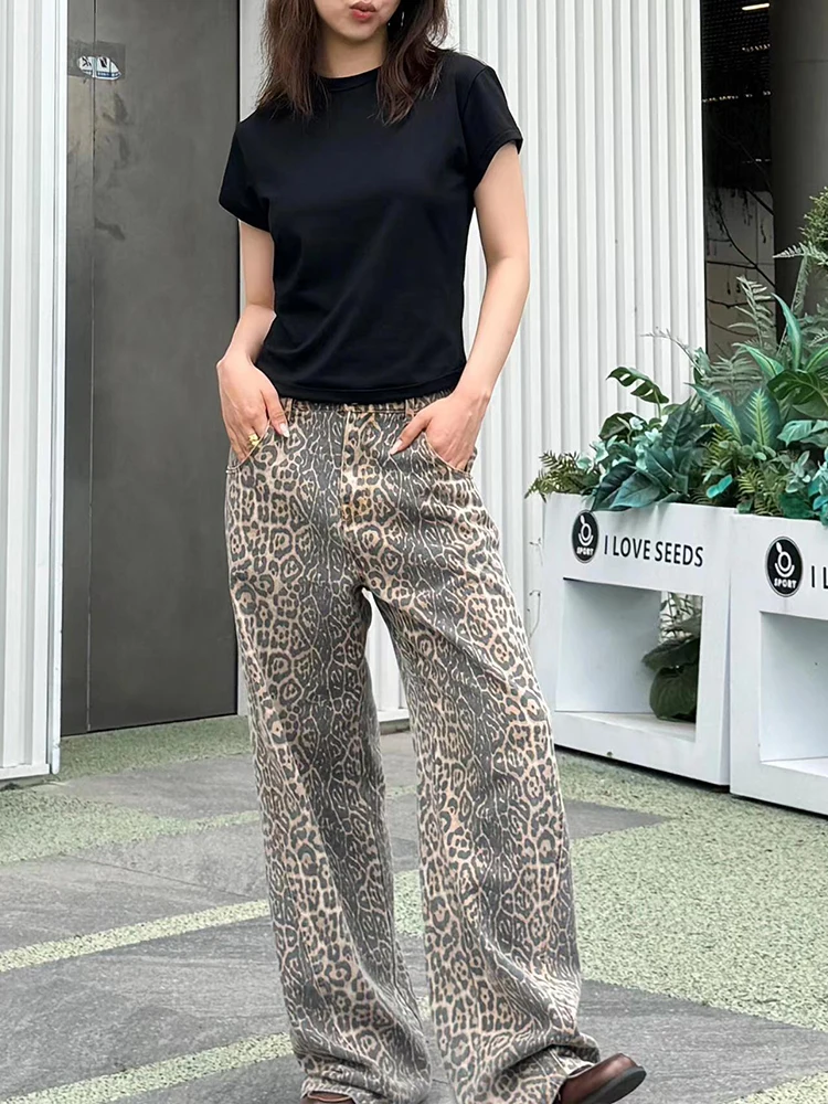 Vintage Leopard Print Jeans Women Baggy High Waist Y2k Streetwear Hip Hop Wide Leg Pants Harajuku Casual Denim Trousers