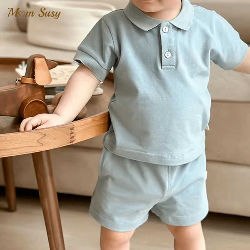 Fashion Baby Girl Boy Cotton Clothes Set Polo Tshirt+Shorts 2pcs Infant Toddler Child Clothing Set Summer Baby Clothes 1-5Y