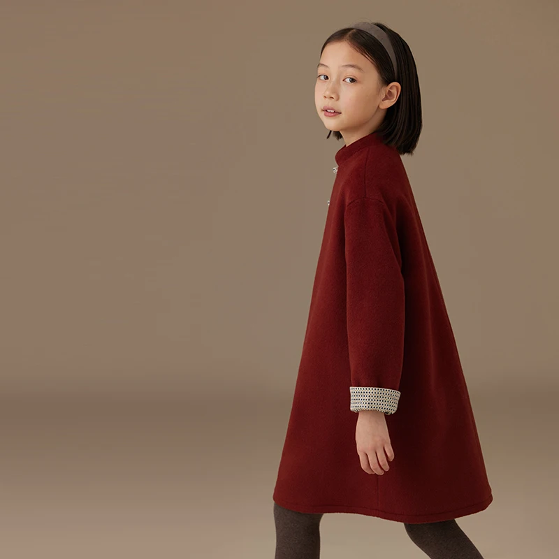 Female Child Clothes Fashion Girls Dresses Birthday 2024 Winter New Year Dress Children\'s Chinese Style Red Wool Dress Winter