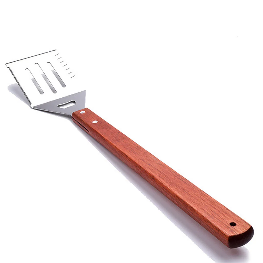 

Barbecue Spatula Stainless Steel Large Metal Shovel Wide Face Bbq Grill Wooden Handle Cooking Utensils for