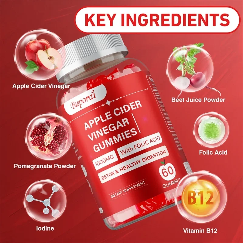 

Apple Cider Vinegar Gummies - Reduce Anxiety and Stress, Natural Cleansing, Improve Immunity, Promote Metabolism and Digestion