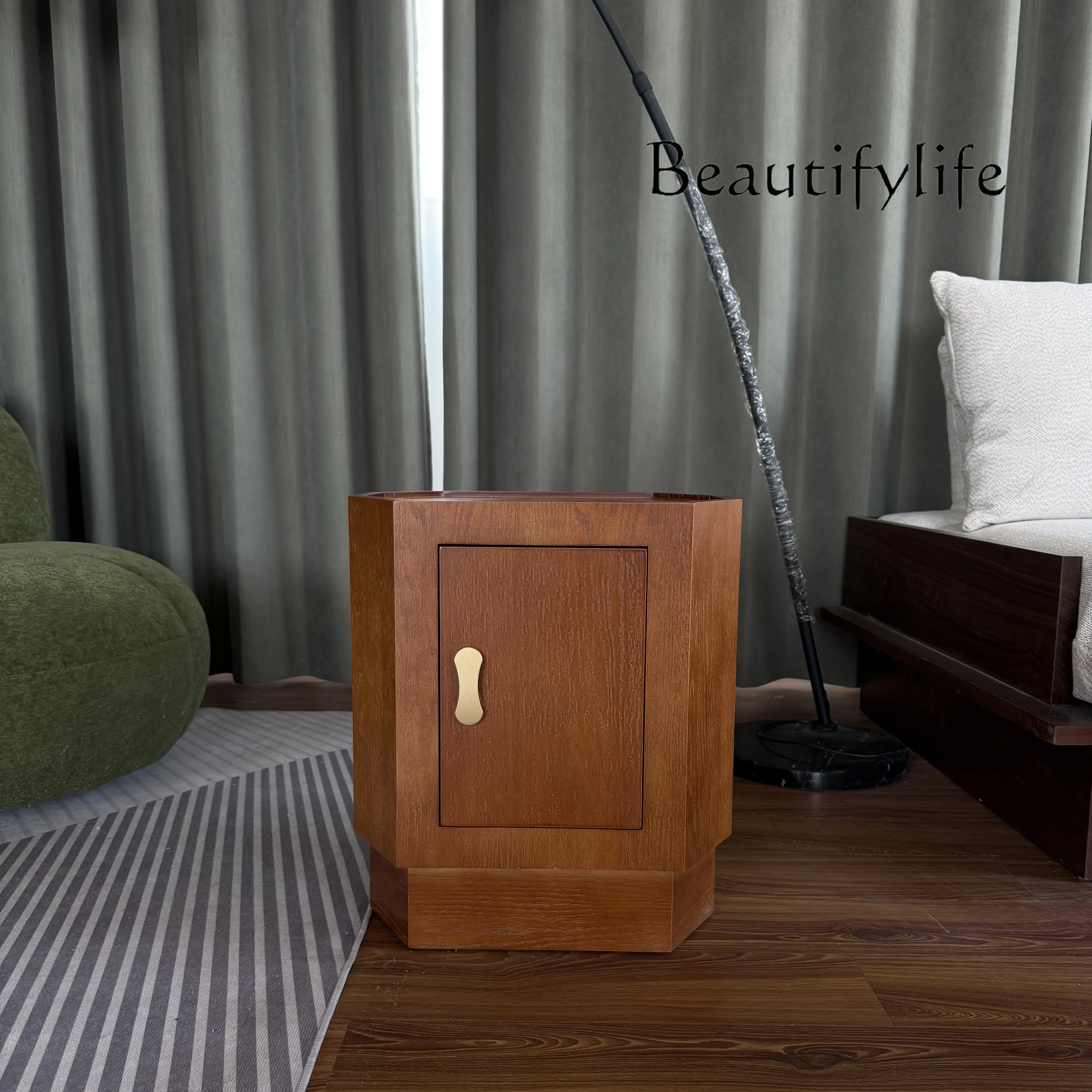 

Medieval wabi sandy wind bedside table eight bucket cabinet sofa designer high-end solid wood simple corner cabinet