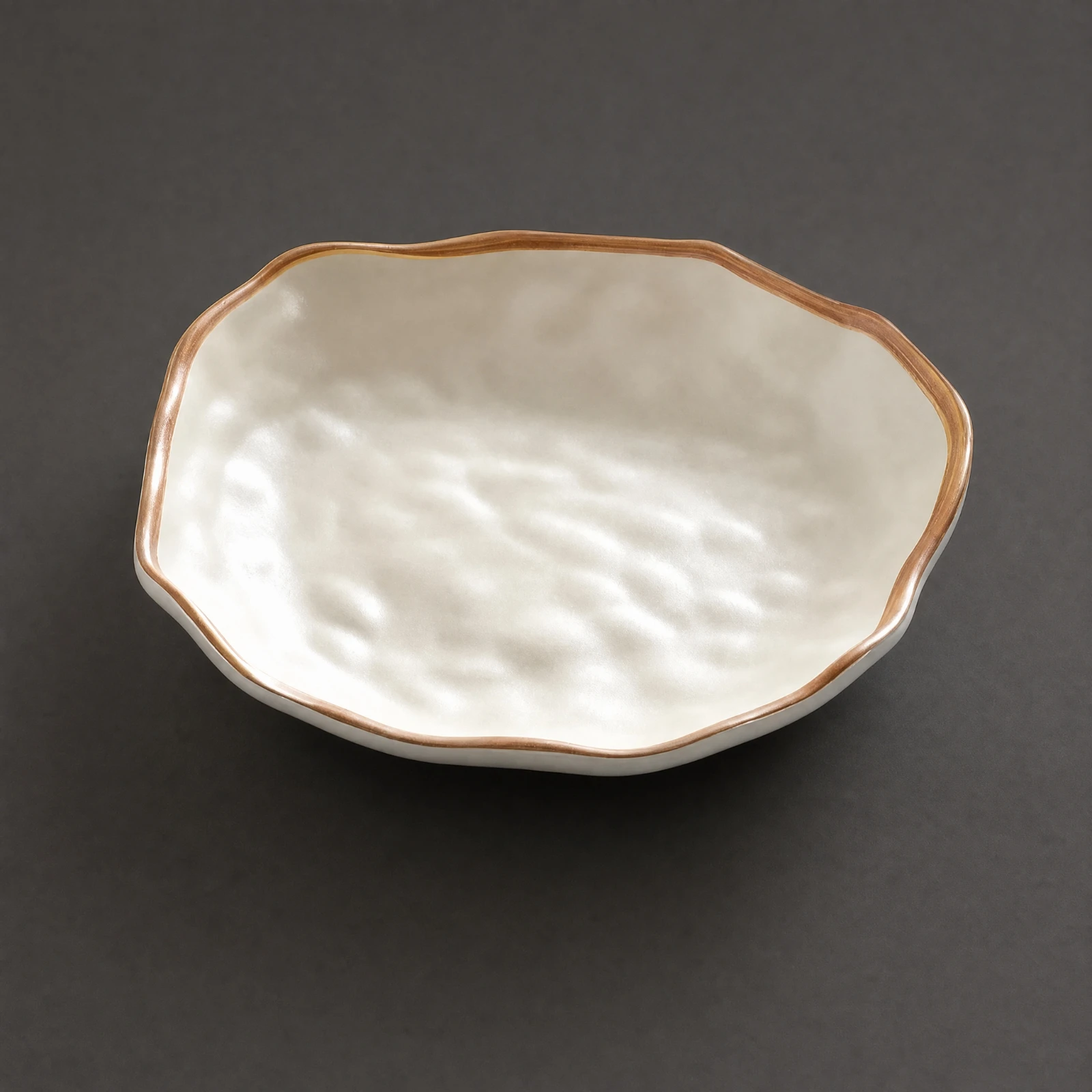 Japanese-Style Snack Dish Textured Irregular Shallow Dish Appetizer Plate with Decorative Rim Food-Grade Freezer Safe for Adults