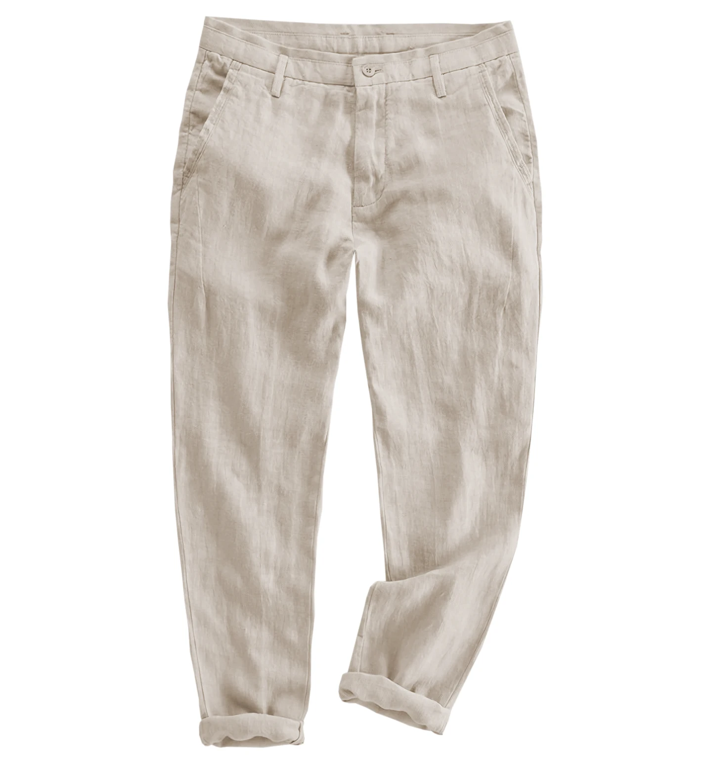 Men Linen Blend Straight Trousers High Waist Loose Fit Casual Business Office Long Pants With Pockets