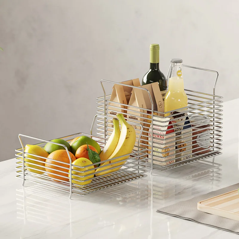 Stainless Steel Kitchen Storage Basket Hollow Organizer for Vegetables Fruits Snacks - Multi-Purpose Kitchen Rack for Home Organ