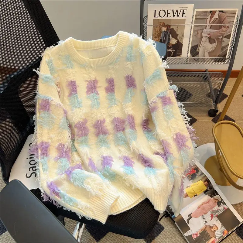 

2024 Women's Knitted Jumpers Oversize Winter Loose Sweaters for Women Korean Style College Female Patterned Pullovers M157