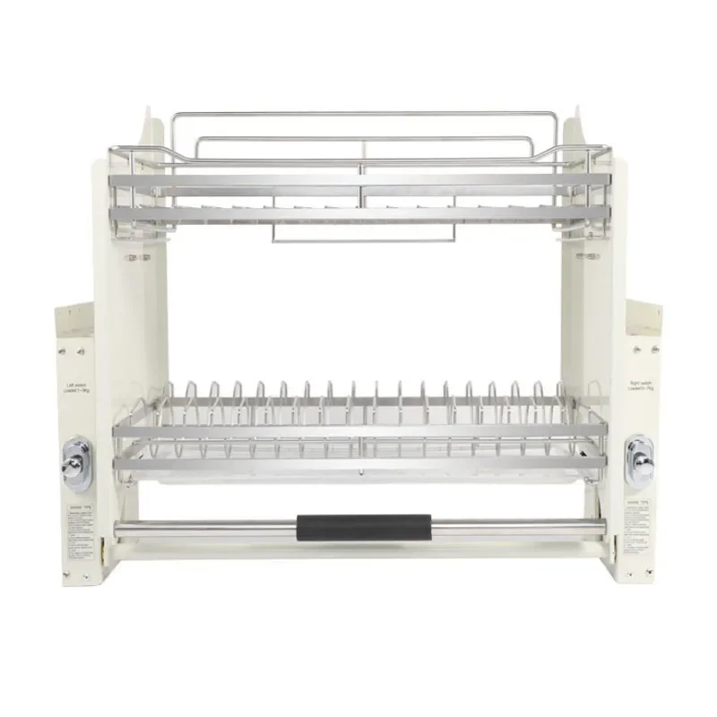 for 304 Stainless Steel Dish Rack Lifting Basket Pull Down Hanging Cabinet Bowl Storage Organizer Kitchen Sink Accessories