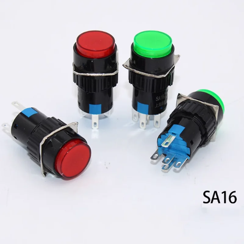 SA16 CNC machine tool start button 16mm round head button switch self resetting self-locking strip light 8 leg 3 leg 5 leg 6 leg