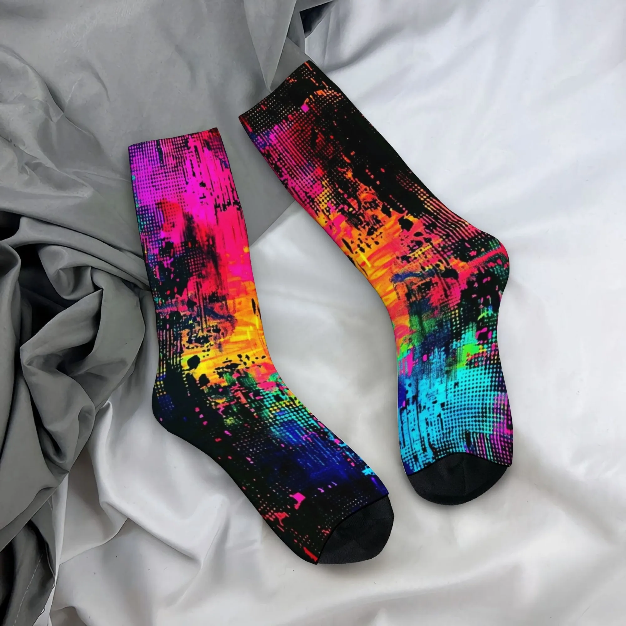 

Cyberpunk Ink-Splattered Graffiti Men's Socks Street Hip-Hop Retro Fashion Socks Novelty Funny Compression Socks Party Gift