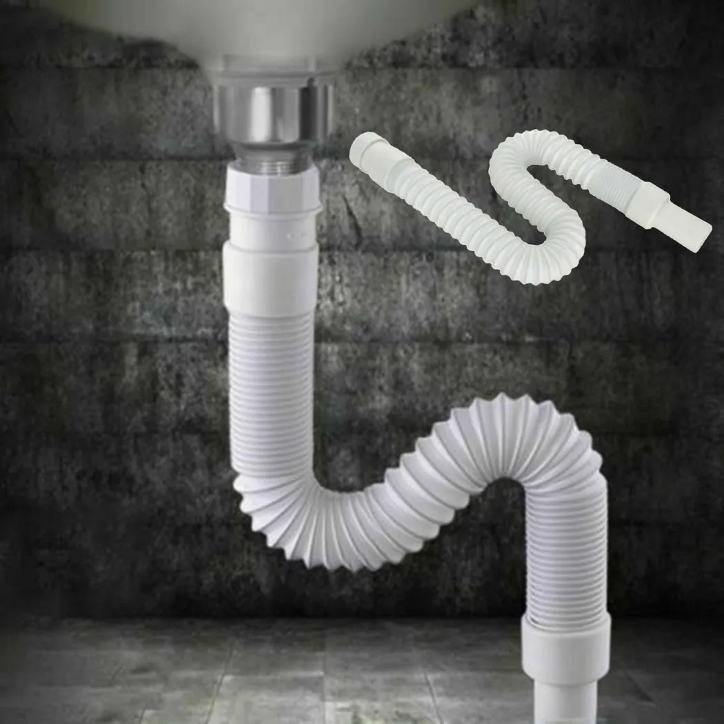 Hot New Practical Waste Pipe Plastic Flexible High Quality Kitchen S Type Sink Syphon Trap White 36-80cm Basin