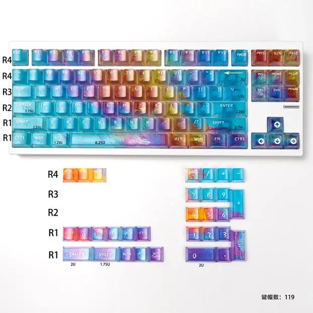 119 مفتاحًا متدرجًا، أغطية مفاتيح شفافة بخمسة جوانب، طباعة لوحة Ai3D، كمبيوتر Chreey للخشب ولوحات المفاتيح الميكانيكية الأخرى #6