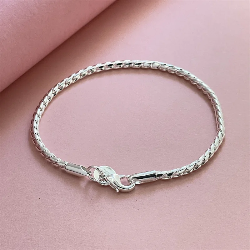 

Браслет из стерлингового серебра 925 пробы, 3 мм, браслет-цепочка в виде змеи, женская мода, простой подарок на день рождения, свадьбу, годовщину, ювелирное изделие
