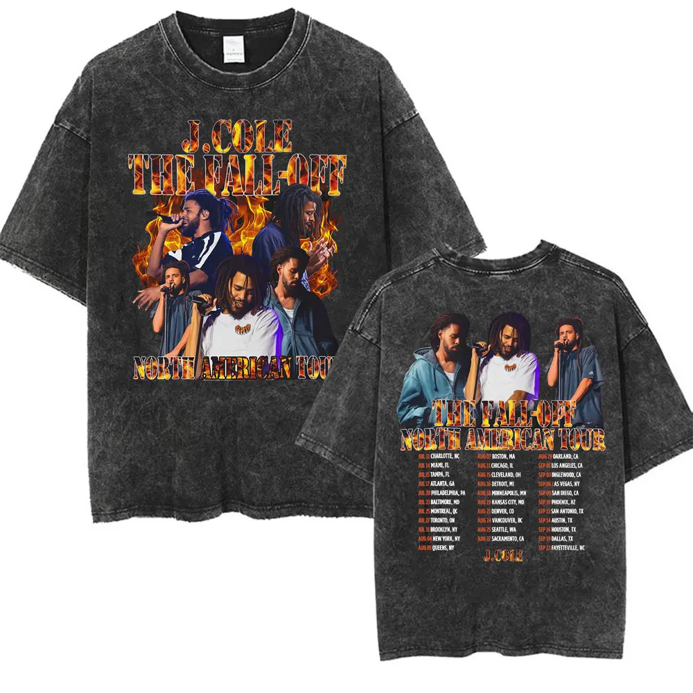 J Cole The Fall Off New Album 2026 World Tour T Shirt Men Women Fashion Vintage Washed T-shirts Cotton Casual Oversized T Shirts