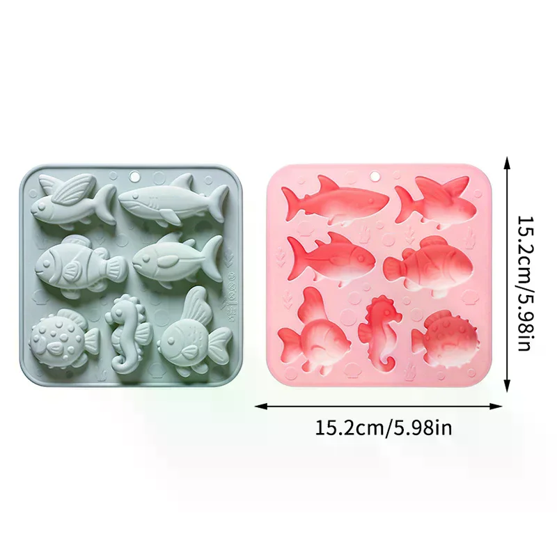 7 Cavity Different Marine Fish Silicone Mold Seahorse Puffer Fish Shape Fondant Candy Chocolate Mould Animal Cake Decoration