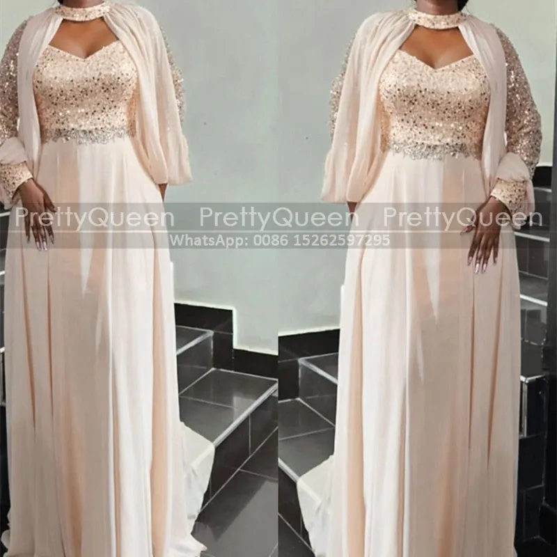 A Line Beaded Sequins Mother of the Bride Dresses With Long Sleeves Square Neck Customized Plus Size Women Prom Dress Party