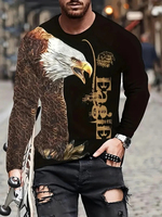 Men's T Shirts Vintage Animal Eagle 3d Printed Casual Pop Long Sleeve Tee Shirt Fashion Streetwear O Neck Oversized Men Clothing