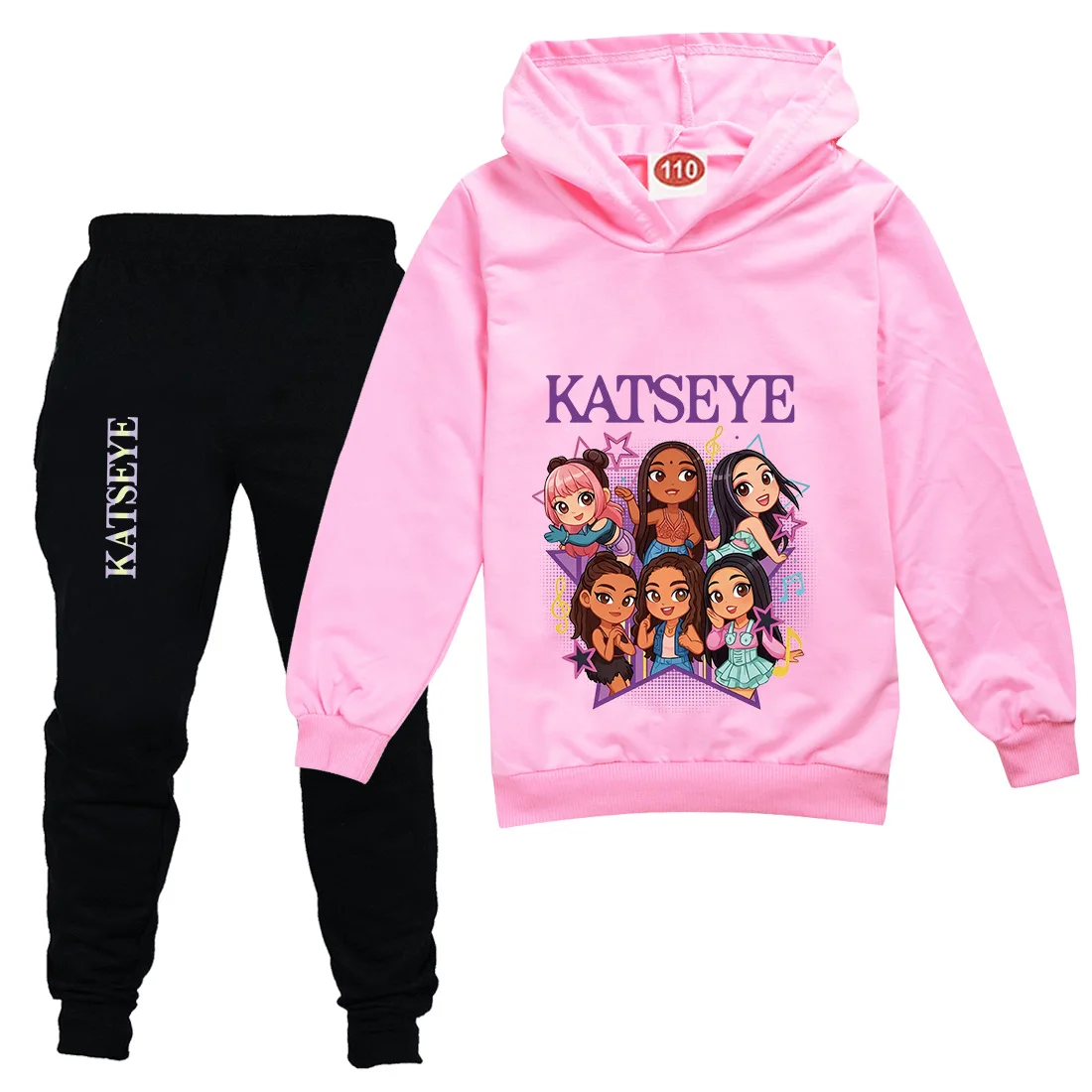 

Худи с забавным принтом Hot Katseye, детская одежда, толстовка с капюшоном для мальчиков и девочек, куртка и брюки, комплект из 2 предметов, детские комплекты 9197
