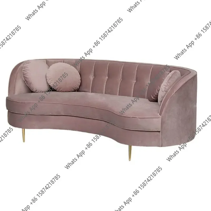 N65 Light luxury fabric three-person sofa velvet pink dark green double sofa design model room curved beauty sofa