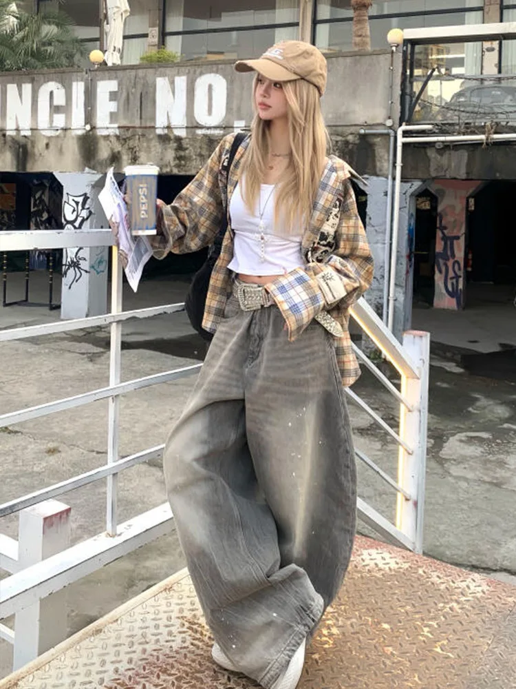 American Retro Splashed Ink Curved Knife Jeans Loose Wide Leg Casual Pants for Men And Women Street Style Trendy Cleanfit