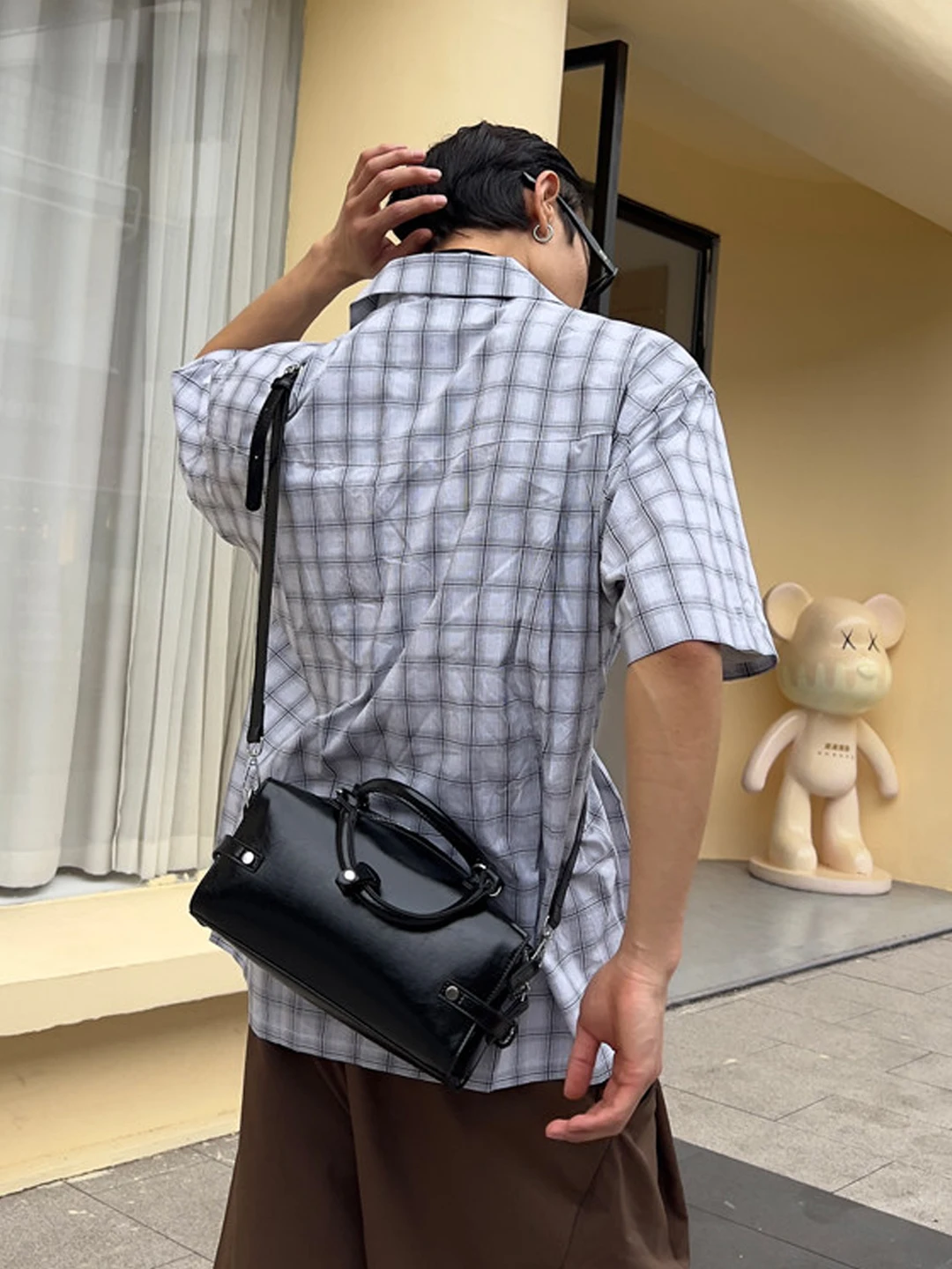 NIN Design Personalized Handbag Boston Single Shoulder Crossbody Small Bag Unisex PU Mobile Phone Retro Japanese Style Street
