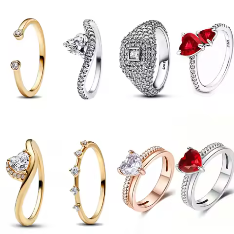 Hot Sale 925 Silver Trinkets Rings Zircon Quadrate Double Heart For Women Original Silver 925 Valentine's Day Ring Jewelry Gift