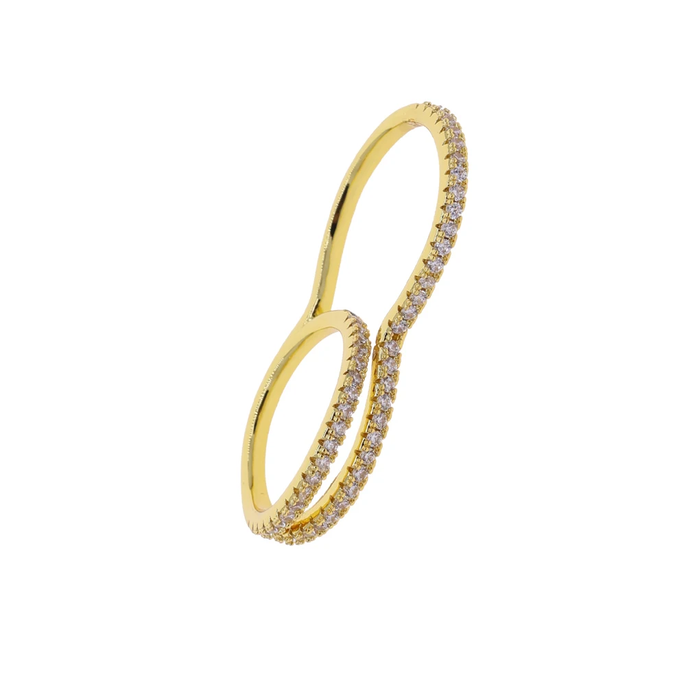 2026 NEW Arrived Delicate Multi Curved Cross Continuous Two-Finger Connected Ring Micro Pave Bling CZ Stacking Band Jewelry Girl