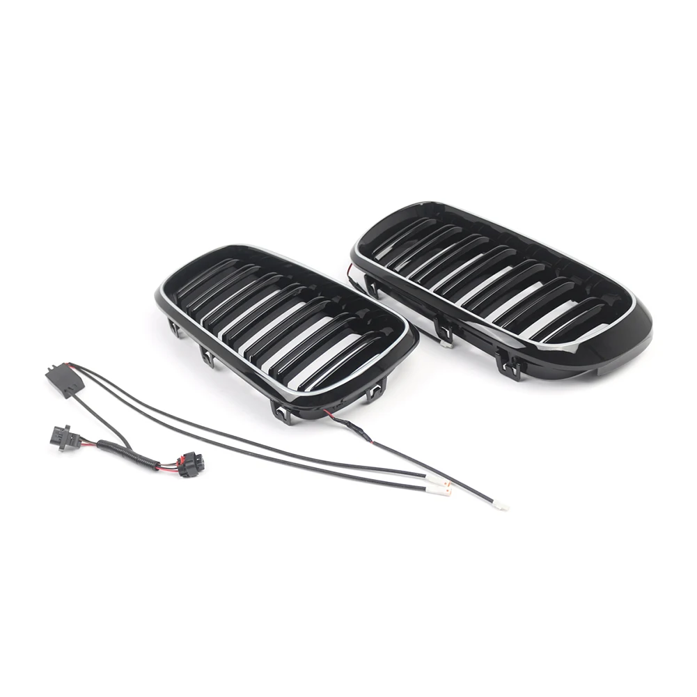 

For BMW X5 F15 X6 F16 X5M F85 X6M F86 Front Kidney Grille with White LED Lights ABS Black 46x23x10cm 2013-2018