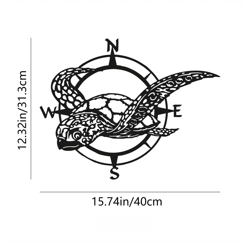 HelloYoung Black Metal Sea Turtle Compass Wall Sign - Perfect Beach Home Decor for Kitchen, Garden, and Housewarming Gifts