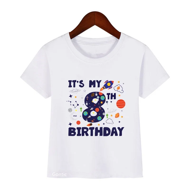 

Fashion Space Galaxy Outer Print It's My 2-10th Years Birthday T Shirt Cool Kids Boy Tshirt Casual Graphic Tees New Year Gift