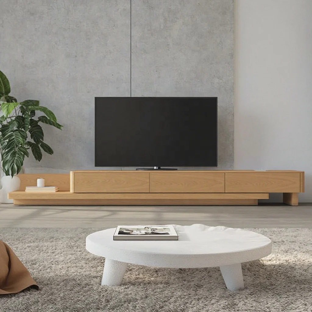 

Modern Simple TV Stand and Coffee Table Combination Convertible and Extendable MDF Wood Style for Home Living Room