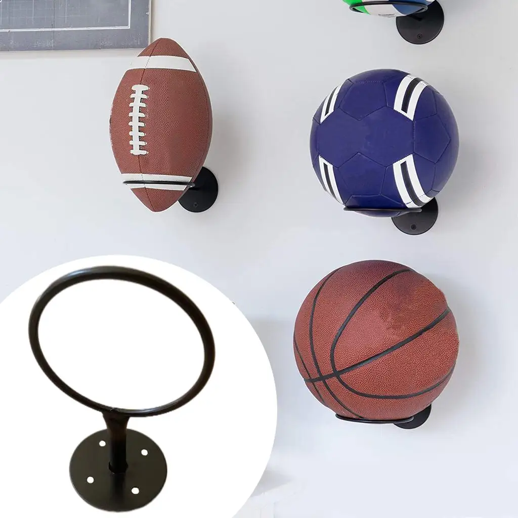 Dormitory Wall Mounted Ball Holder Display Support for Basketball Football Volleyball Exercise Black Home Organizer for Kids