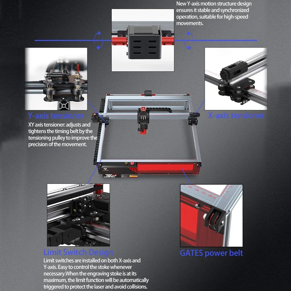 Two Trees TS2 80W Laser Engraver with WiFi Offline Control Air Assit System Flame Detection with Limit Switch APP Connect