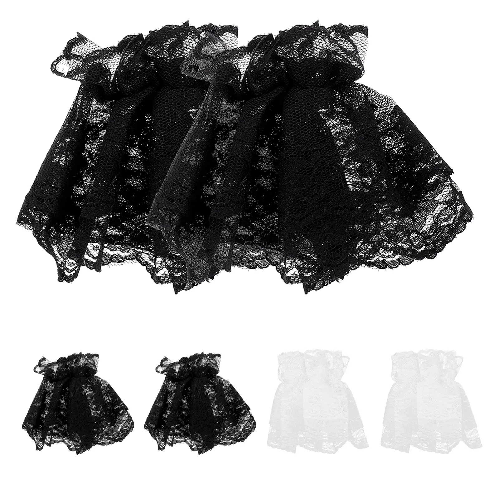 

3Pairs Black Short Lace Wrist Cuffs Lolita Lace Wrist Cuffs Fingerless Floral Hand Sleeves Halloween Costume Party Accessories