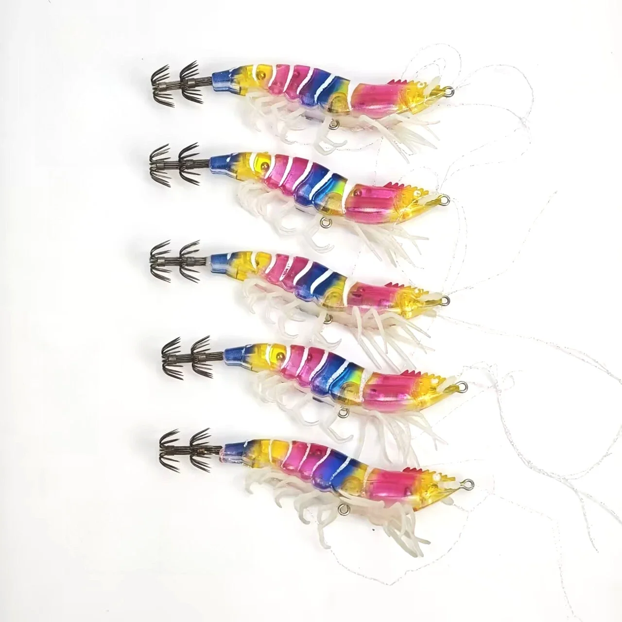 10 Stück UV-reflektierendes Squid-Jig-Egi-Set, Regenbogen-Leuchtgarnelen-Köder, leuchtender Holzgarnelen-Köder für Oktopus- und Tintenfisch-Angelzubehör – Detail 3