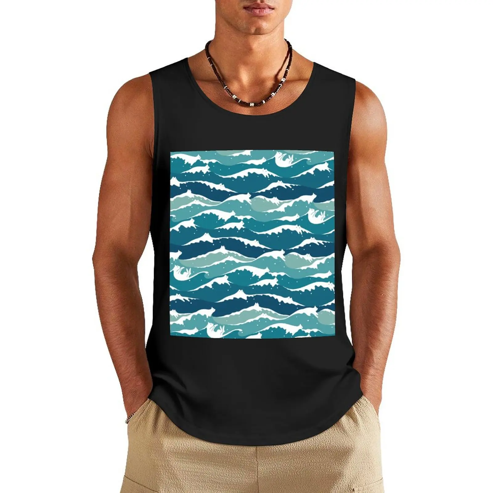 Cat Landscape 135: Cat Waves Tank Top gym clothing male top men clothings