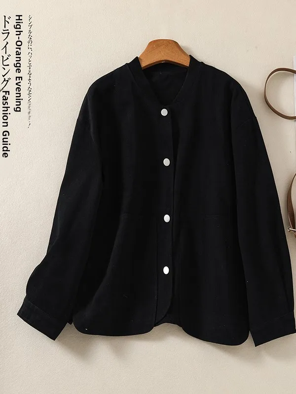 Künstlerische Baumwolle Arbeitskleidung Jaet Stehkragen Design Sensation Top Marke Damen Faion Herbst Winter Neuankömmling Loose Fit