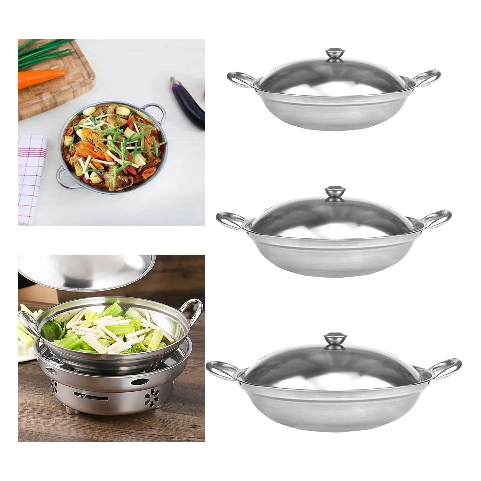 Stainless Steel Camping Pot with Lid Double Handle for Seafood Ramen Hotpot Outdoor Cooking Kitchen Stockpot Pan