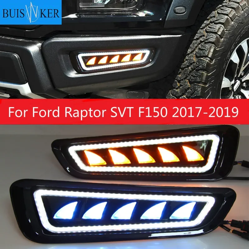 

1 Pair DRL LED Daytime Running Lights with Turn Signal Fog Lamp For Ford Raptor SVT F150 2017 2018 2019