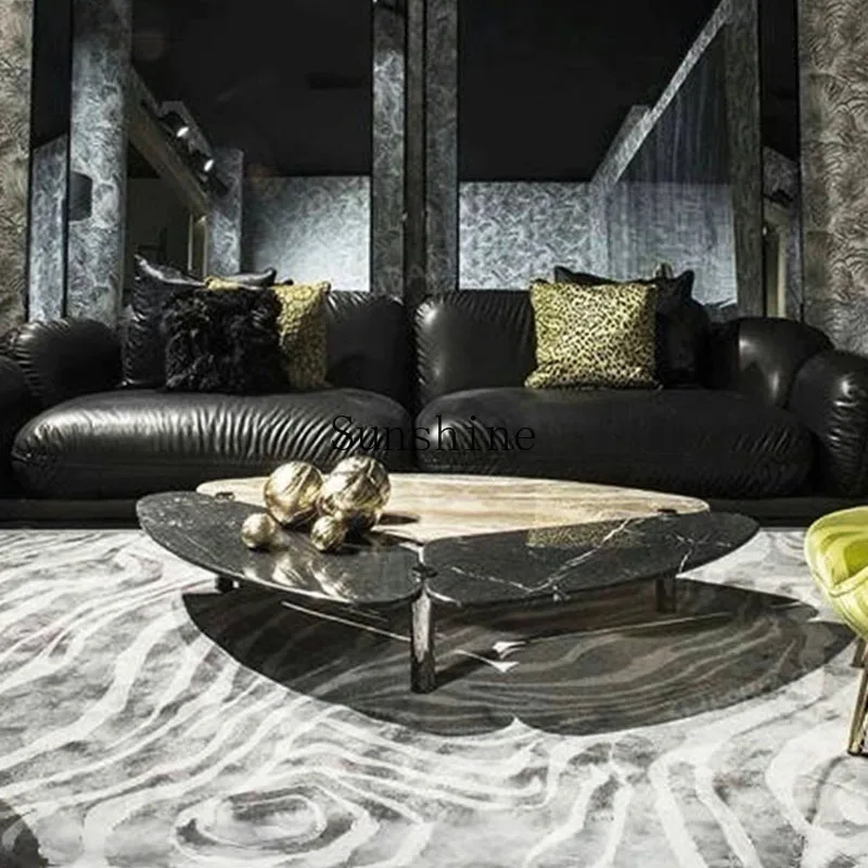 High-end living room, marble splicing coffee table, light luxury, high-end sense of creative special-shaped