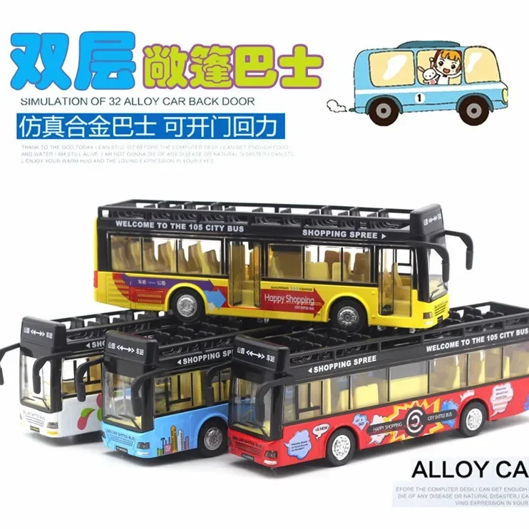 1: 32 Convertible Sightseeing Double decker Bus Children's Alloy Sound and Light Car Model Toy Children's Gift Collection