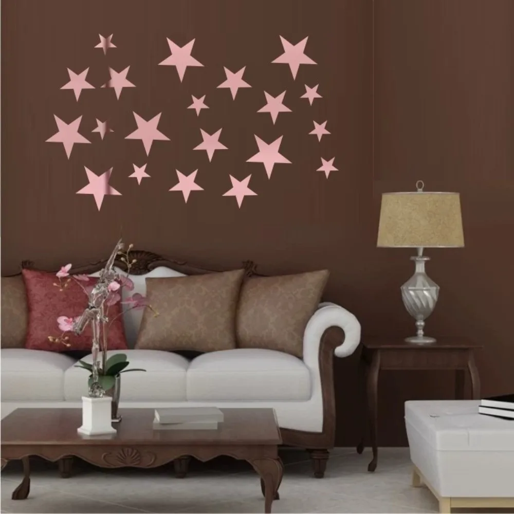 20pcs Acrylic Star Wall Stickers Mirror Finish 3D Effect Mirror Star Stickers Reflective Surface Self Adhesive