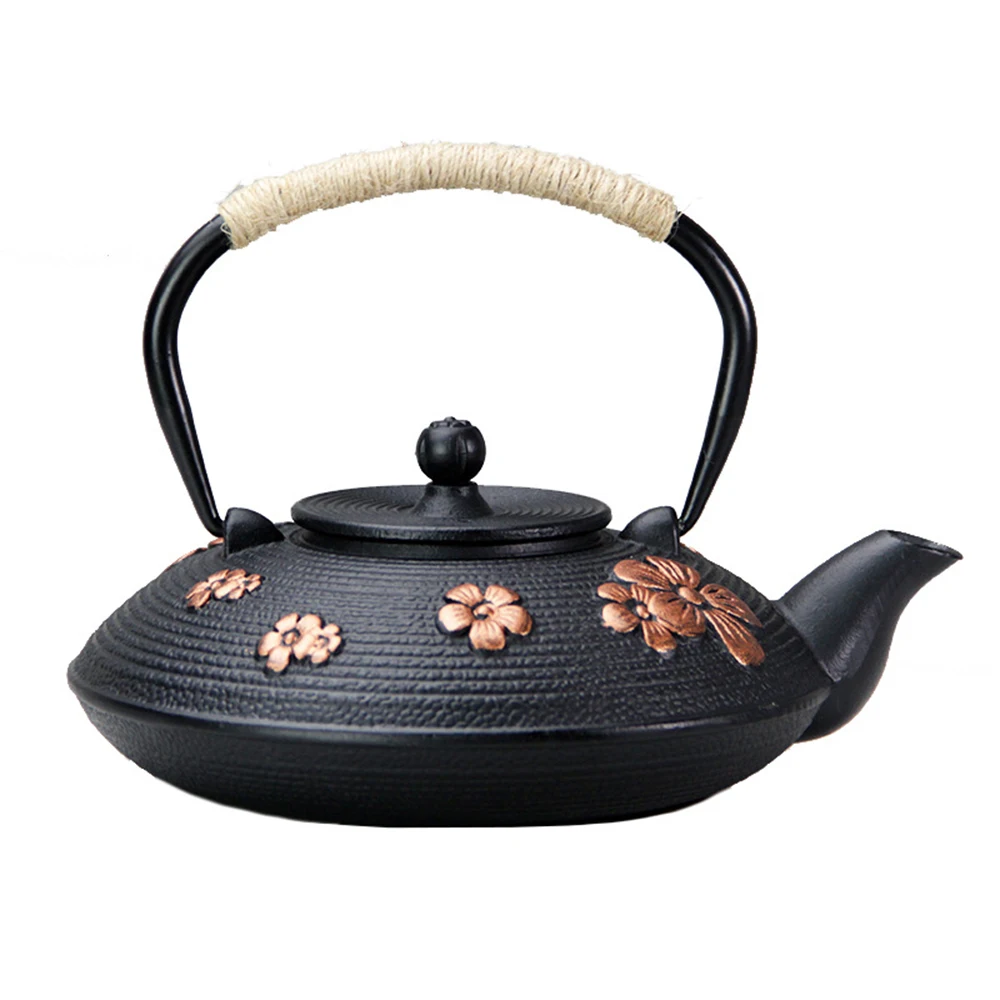 Japanese style cast iron teapot, Boiling water pot for brewing tea, Pig iron kettle with tea strainer, Charcoal fire tea kettle
