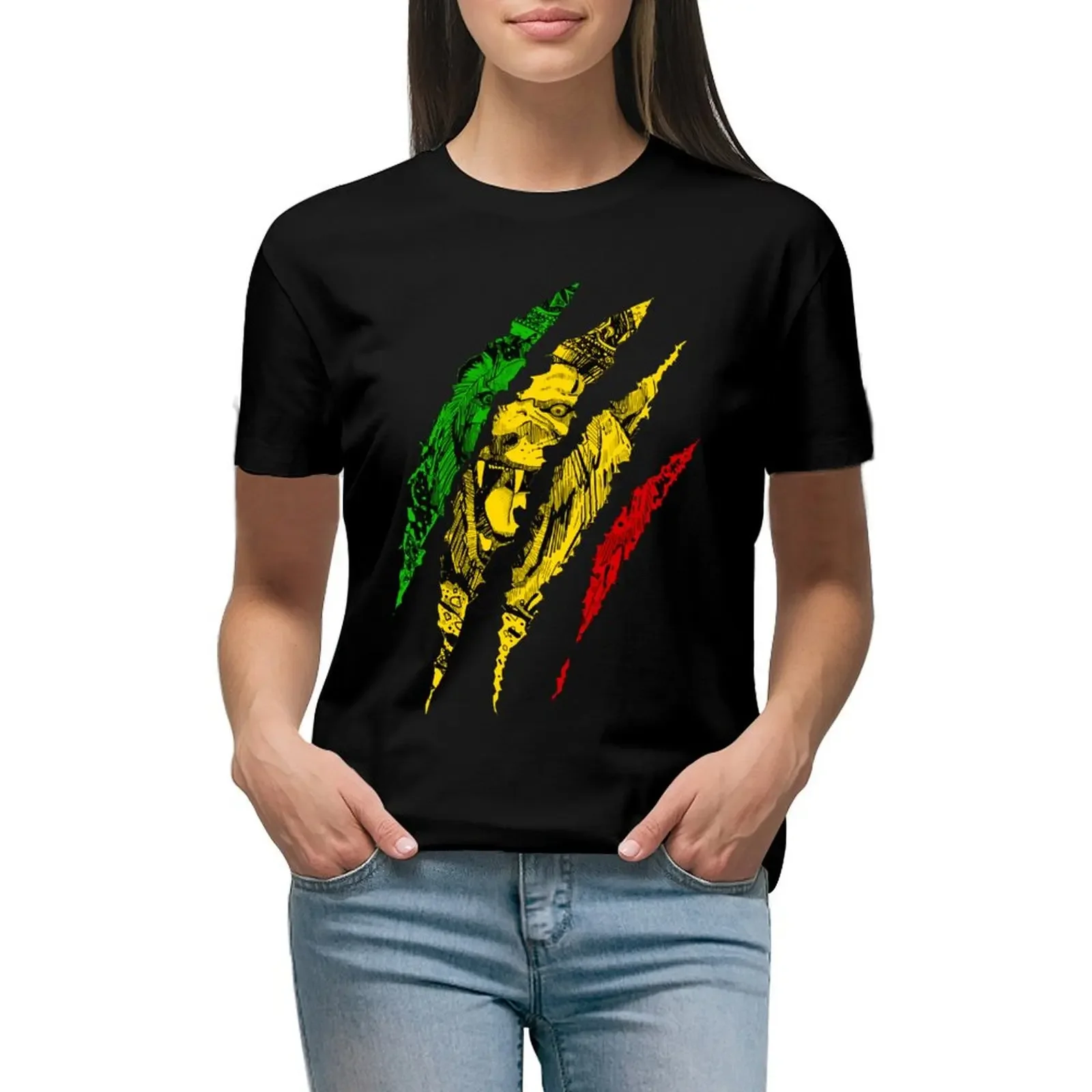 

Warrior Lion of Judah King Rasta Reggae Jamaica Roots T-Shirt plain sweat cute clothes Blouse cotton t shirts Women