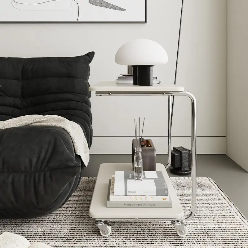 Scandinavian Modern Rolling End Table Mobile Bedroom Computer Desk Multi-Functional Storage Shelf