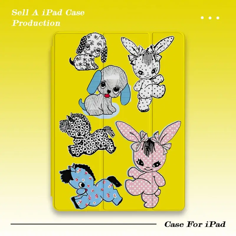 Cartoon bunny cute animal lFolding Applicable iPad Pro2024 Protective Case Air 7 Transparent 11-inch MINI6 iPad Protective Case
