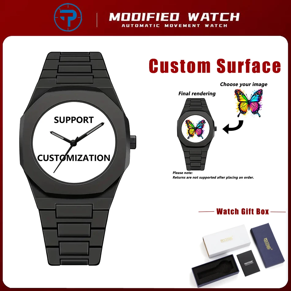 

Custom Watch for Men PC Case Personalized Image Minimalist black watch Customization Fashion Casual Quartz Wristwatch Custom Gi