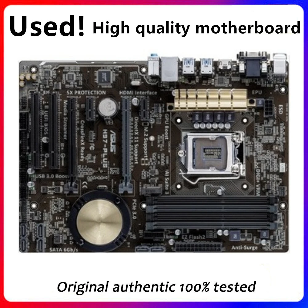 

For Asus H97-PLUS Desktop Motherboard H97 LGA 1150 For Core i7 i5 i3 SATA3 USB3.0 Original Used Mainboard