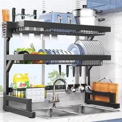2 Layer Kitchen Sink Dish Drying Rack Over The Sink Utensil Chopsticks Storage Holder Countertop Cutting Board Holder Organizer